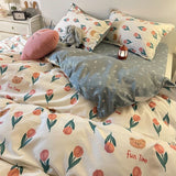 Tineit Pastoral Style Little Bear Bedding Set Adult Queen Twin Full Size Quilt Cover Bed Flat Sheet Kids Cute Duvet Cover No Filler