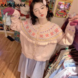 Tineit Japanese Kawaii Sweet Age Reducing Fer Island Bow Sweater 2025 Spring New Loose Atmosphere Knitted Top Cropped Cardigan