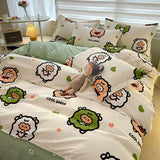 Tineit Cute Cartoon Bedding Set Kids Single Double Size Boys Girls Duvet Cover Flat Sheet Pillowcases No Filler Home Textile