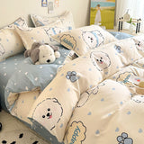 Tineit Cute Cartoon Duvet Cover Set No Filler Ins Full Queen Size Comforter Cover Sheet Pillowcase Skin-friendly Girl Home Bedding Set