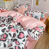 Tineit Princess Style Bedding Set Girls Twin Queen Full Size Duvet Cover Set Bed Flat Sheet Pillowcase Kids Adult Pink Letter Bed Linen