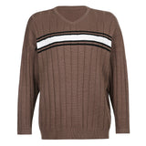 Tineit 2024 Fall Fashion V Neck Striped Oversize Sweater