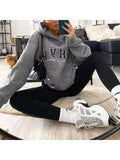 Tineit 2024 Fall Fashion Ladies Letter Print Warm Long Sleeve Sweatshirt