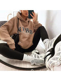 Tineit 2024 Fall Fashion Ladies Letter Print Warm Long Sleeve Sweatshirt