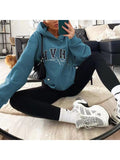 Tineit 2024 Fall Fashion Ladies Letter Print Warm Long Sleeve Sweatshirt