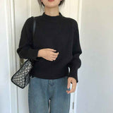 thanksgiving outfit Tineit Autumn Cashmere Knitted Sweaters Women Winter Warm Casual Mock Neck Solid Jumpers Harajuku Loose Simple Pullovers Sweater New