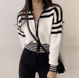 Tineit Collar Neck Stripe Short Cardigan