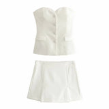 cold weather outfits Tineit 2024 Spring Summer Sexy Solid Women Suits Fashion Strapless Sleeveless Single Breasted Tops+Folds Mini Shorts Skirts