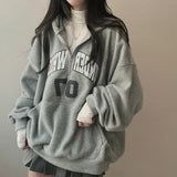 Tineit 2024 Fall Fashion Letter Print Half Zip Oversized Hoodie