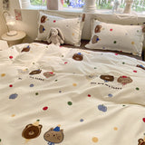 Tineit Ins Cream Duvet Cover Set No Filler Flat Sheet Pillowcase Twin Queen Size Adult Kids Cartoon New Bedspread Soft Home Textile