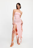 Tineit Pink Rushed Strapless Midi Dress