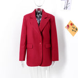 Tineit Fashion Street Red Suit Coats Women Casual Loose Lapel Full Sleeve Pockets Female Jacket 2024 Autumn Lady Commute Outwear New