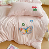 Tineit Ins Style Embroidered Colorful Butterfly Bedding Sheet Nordic Duvet Cover Set Home Luxury No Filling Bedding Set Soft Bedspread