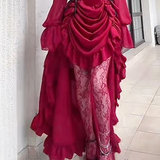 Tineit Elegant High Low Strapless Burgundy Satin Prom Dress Birthday Outfits With Sleeves (PRE-ORDER)