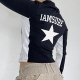 Tineit 2024 Fall Fashion Contrast Star Print Zip Up Jacket