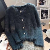 thanksgiving outfit Tineit Faux Mink Knitted Cardigan Women Single-Breasted Elegant Solid Loose Fall Winter Soft Jacket Office Lady V-Neck Sweater Blouse