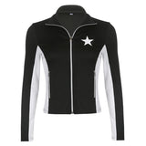 Tineit 2024 Fall Fashion Contrast Star Print Zip Up Jacket