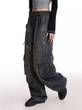 christmas outfit Tineit Women's Blue Y2k Baggy Cargo Jeans Harajuku Japanese 2000s Style Aesthetic Denim Trousers Vintage Jean Pants Trashy Clothes 2025