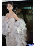 Tineit Elegant Mermaid Sweetheart Neckline Silver Sequin Evening Dress Long Prom Dresses (PRE-ORDER)