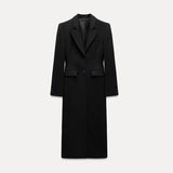 Tineit Elegant Long Blazer Coat Women Single Breasted Black Loose Long Sleeve Shoulder Pads Thicken Suit Jacket Female 2025 Spring Tops