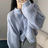 Tineit Round Neck Lantern Sleeve Knitted Cardigan