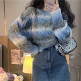 thanksgiving outfit Tineit Y2K Stripe Tie Dye Women Knit Short Sweaters Autumn Korean Rainbow Sweet Pullover Harajuku Streetwear All Match Crop Jumpers