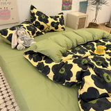 Tineit Floral Bedding Set Korean Style Twin Double Size Duvet Cover No Filling Pillowcases Sheet Fashion Boys Girls Gift Home Textile