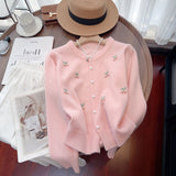 thanksgiving outfit Tineit Sweet Knitted Cardigan Women Pink 3D Chelsea Pearl Button O-Neck Chic Sweater Fashion Pretty Style Gentle Korean Tops