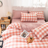 Tineit Ins Style Japanese Grid Duvet Cover No Filling Flat Fitted Sheet Pillowcase Single Double King Size Girls Boys Bedding Set