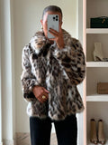 Tineit Faux Fur Leopard Print Short Coat Women Single Breasted Loose Turn-down Collar Fashion Chic Jacket 2025 Autumn Luxury Outwear