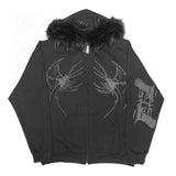 Tineit Y2K Goth Ladies Skull Print zipper hoodie Loose street wear American punk hip hop fashion plush patchwork caps for men and women