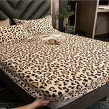 Tineit 3pcs Stylish Leopard Print Fitted Bed Sheet Set for Bedroom Soft and Comfortable Bedding Set Bed Sheet with Pillowcases (1pc