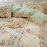 Tineit Strawberry And Flowers Bedding Sets Solid Color Girls Boys Double Size Flat Sheet Duvet Cover Pillowcase Bed Linen Home Textile