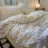 Tineit Korean Style Ink Butterfly Bedding Set Summer Ice Silk Cool 4pcs Bed Sheet Set Duvet Cover 2 Pillowcases For Girls