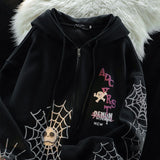 Tineit Spider Print Harajuku Sweatshirts Coats Women Clothes Streetwear BF Hoodies Chic Hooded Y2k Tops Casual Zipper Oversized Hoodie