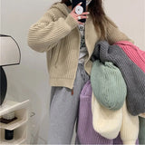 thanksgiving outfit Tineit Autumn Casual Knitted Cardigan Women Korean Chic Solid Long Sleeve Zipper Sweater Fashion All Match Preppy O Neck Outwear