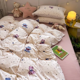 Tineit Cute Bedding Set Kawaii Cartoon Boys Girls Ins Duvet Cover with Zipper No Filler Flat Sheet Pillowcase Queen Size Bed Linens