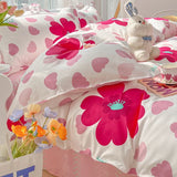 Tineit Ins Pink Rose Bedding Set Polyester Bed Sheet Pillowcase Quilt Cover Full Twin Queen Size Bed Linen Girls Floral Duvet Cover