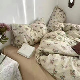 Tineit Floral Korean Style Duvet Cover Set No Filler Pillowcase Flat Sheet Twin Queen Size Boys Grils Romantic Bedding Kit