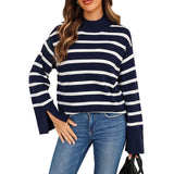 thanksgiving outfit Tineit Casual Striped Turtleneck Sweater Women Knitted Loose Long Sleeve Thin Pullover Sweaters Female Autumn Chic All-matching Outwear