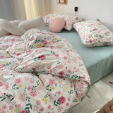 Tineit Bedding Set  Girls Cherry  Soft Washed Cotton Bed Sheet Queen King Size Duvet Set  Comforter Set Pillowcase Bed Linens