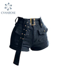 christmas outfit Tineit Vintage Women's Denim Shorts Hight Waisted Y2k Casual Jeans Cargo Pants Gothic Black Hot Short Jeans With Belt 2025 Summer New