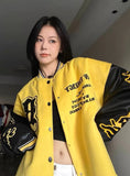 Tineit 2024 Fall Fashion Collar Contrast Loose Baseball Jacket