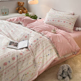 Tineit Cotton Bedding Set Floral Rabbit Ins No Filler Duvet Cover Flat Sheet Pillowcase Full King Size Soft BedSpread Home Textile