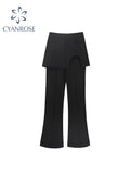 christmas outfit Tineit Women Black High Waist Skinny Flare Pants Gothic Y2k Fake Two Pieces 2020 Slim Fit Femme Spring Stretchy Wide Leg Trousers New