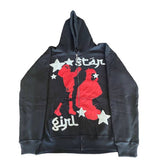 Tineit 2024 Fall Fashion Star Girl Graphic Zip Up Hoodie