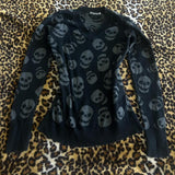 Tineit Y2K Black skull print fashion knit sweater Cool Girls casual crew neck warm slim jumper comfortable soft autumn and winter EMO