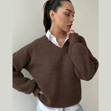 thanksgiving outfit Tineit Casual Knitted V-neck Sweaters Women Vintage Loose Solid Thin Pullover Sweater Female Autumn Soft Chic Daily Street Outwear