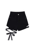 christmas outfit Tineit Sexy Slim Summer Women Denim Shorts 2025 New Gothic Black High Waist Short Jeans Y2K Streetwear Female Lace Up Bandage Hot Pants