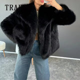 cold weather outfits Tineit 2024 Autumn Winter Women Casual Faux Fur Jackets Fashion Streetwear Solid Oversized Turn Down Collar Elegant Thick Coats